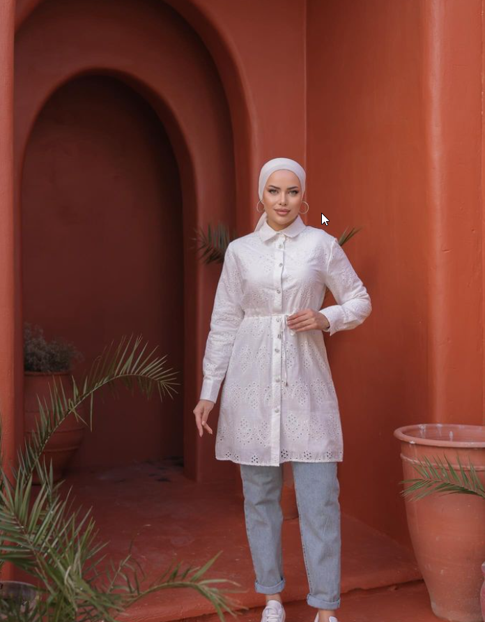 White Cinch Eyelet Tunic (1415)