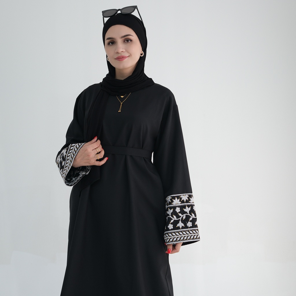 Nooraya Embroidered Linen Dress - Midnight Onyx (LR735)