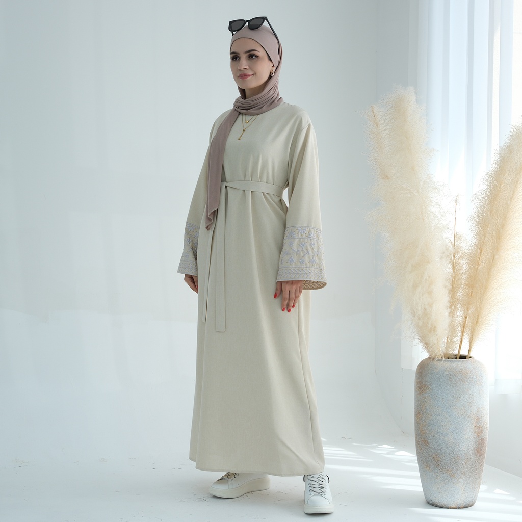 Nooraya Embroidered Linen Dress - Almond Dune (LR735)