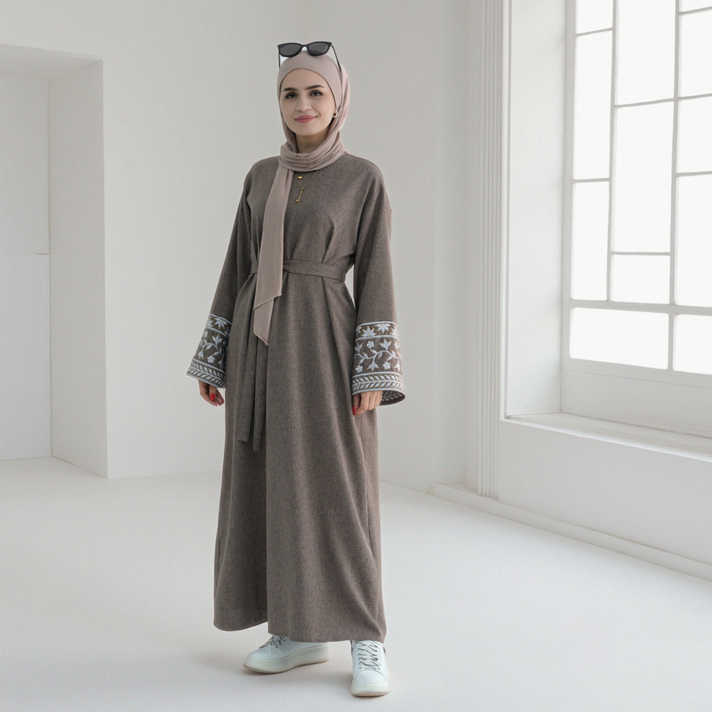 Nooraya Embroidered Linen Dress - Mocha Dusk (LR735)