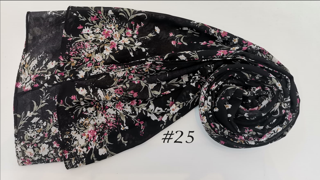Printed Hijab - Midnight Blooms