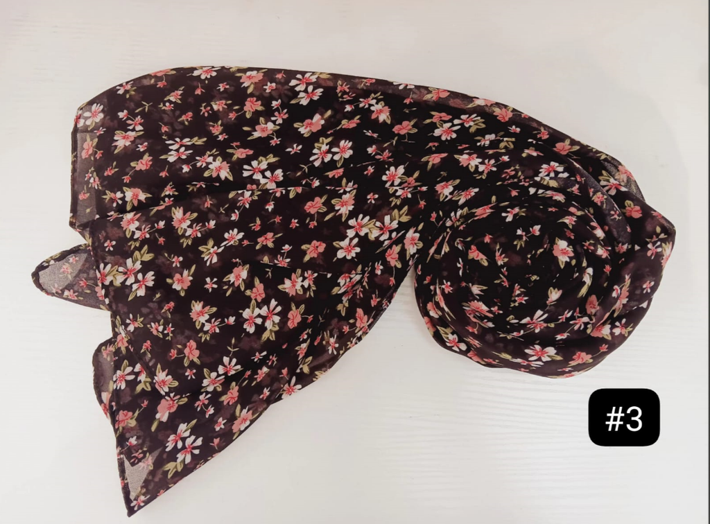 Printed Hijab - Crimson Petals Noir