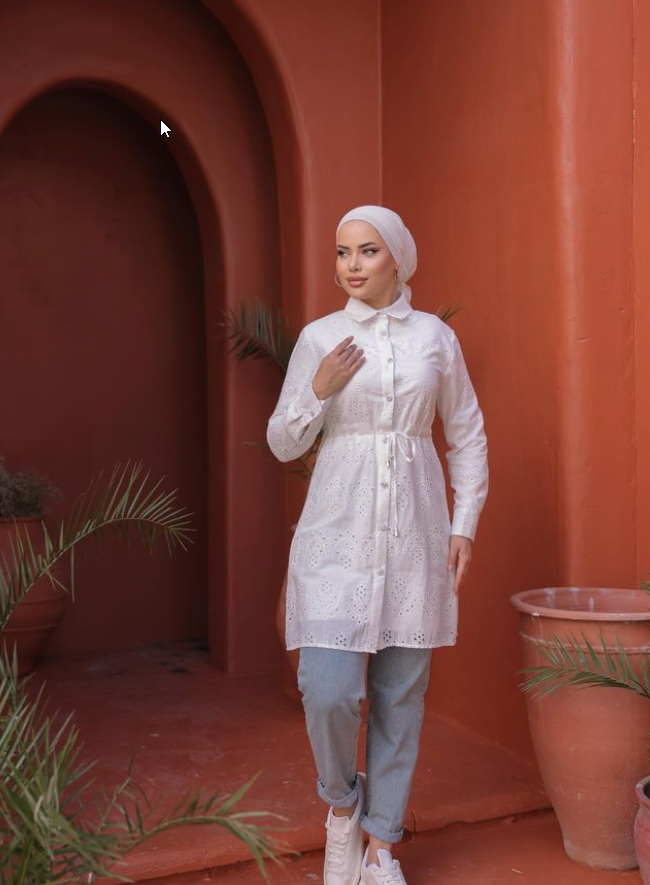 White Cinch Eyelet Tunic (1415)