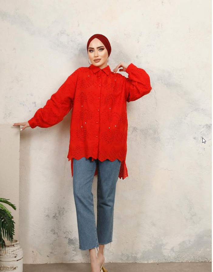 1351-Scarlet Blossom Eyelet Blouse
