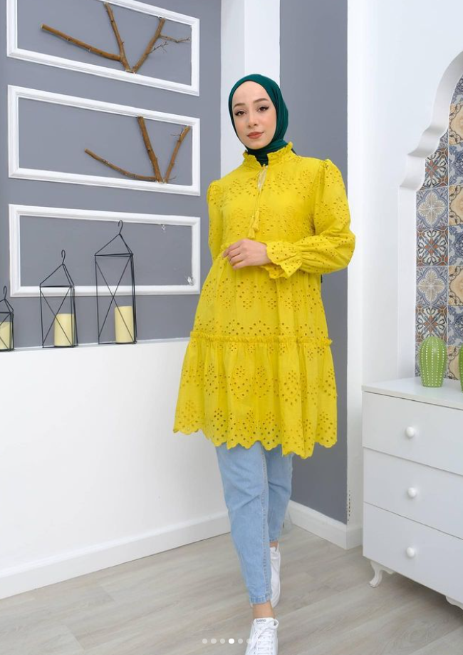 1308-Mustard Ruffle Eyelet Tunic
