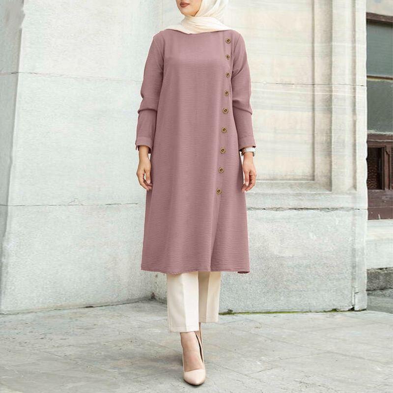 MA133	Long Sleeve Button Pleated Tunic - Pink Nude 