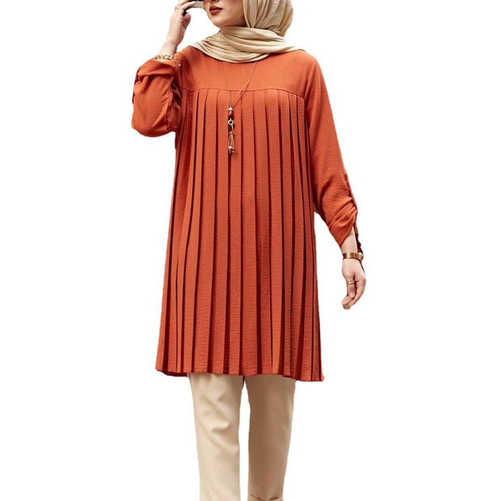 MA192 Pleated loose long Blouse - Rusty  (S)