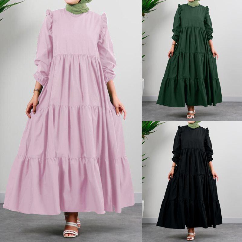 MA130 Retro round neck Maxi Dress - Black 