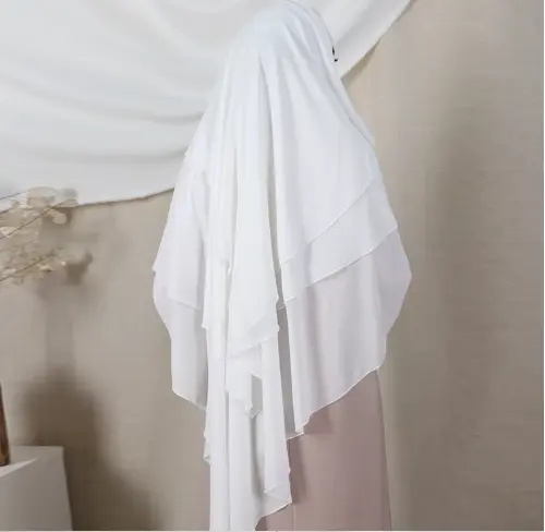 Layered Elegance Khimar - White