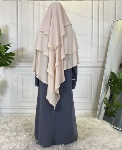 Layered Elegance Khimar - Cream