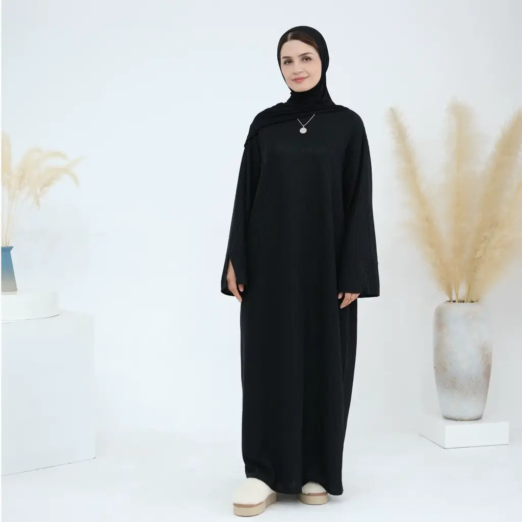 Cozy Knit Abaya Sweater - BLACK- LR912