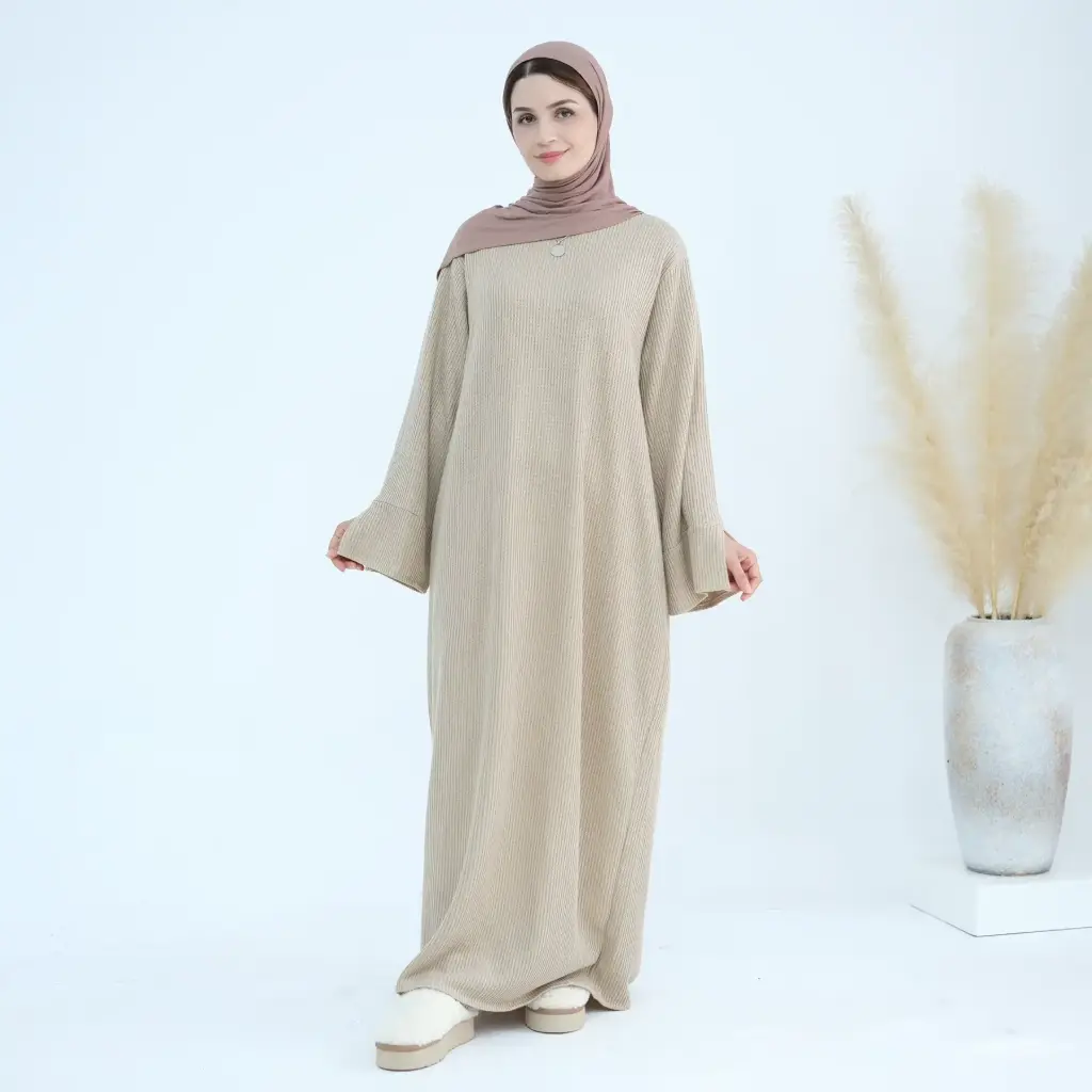 Cozy Knit Abaya Sweater - Khaki - LR912