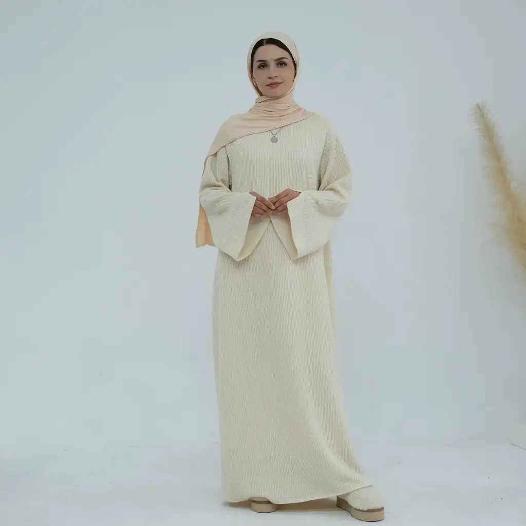 Cozy Knit Abaya Sweater - Apricot - LR912