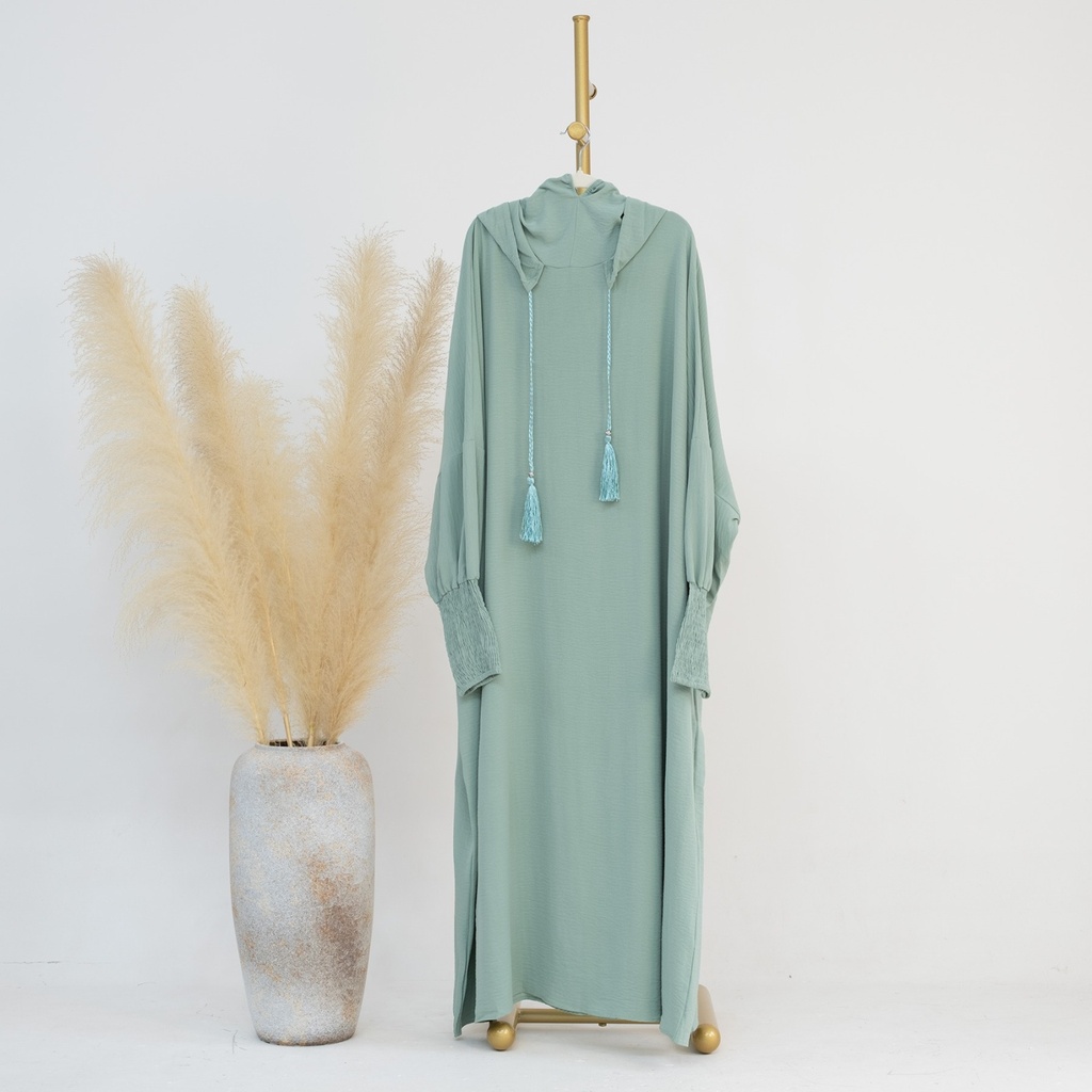 Hooded Elegance Abaya - Mint Green Edition