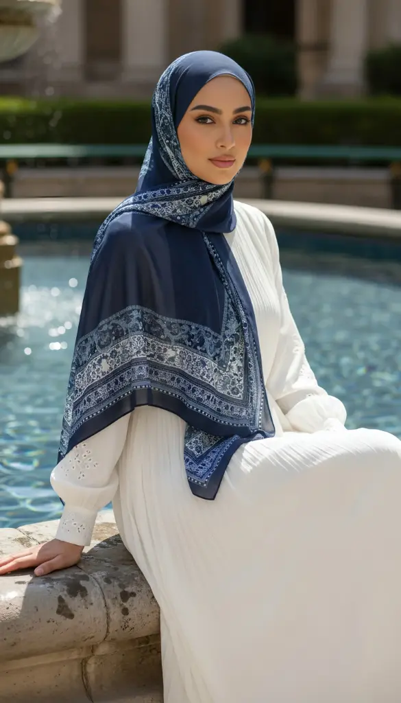 [CP2] Indigo Garden Printed Hijab - CP2
