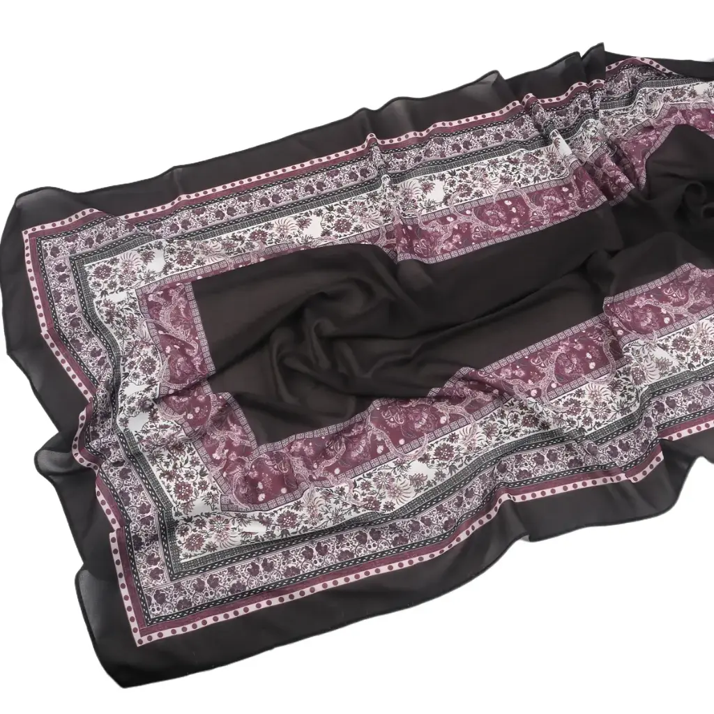 Plum Noir Printed Hijab - CP8