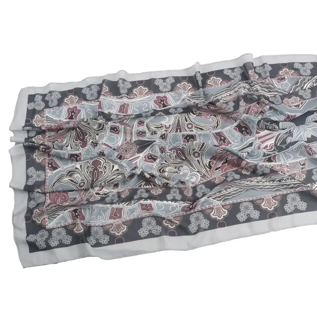 Grey Rose Printed Hijab - CP54