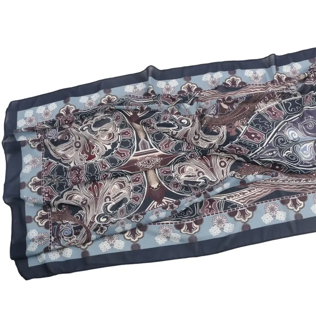 Navy Bordeaux Printed Hijab - CP57