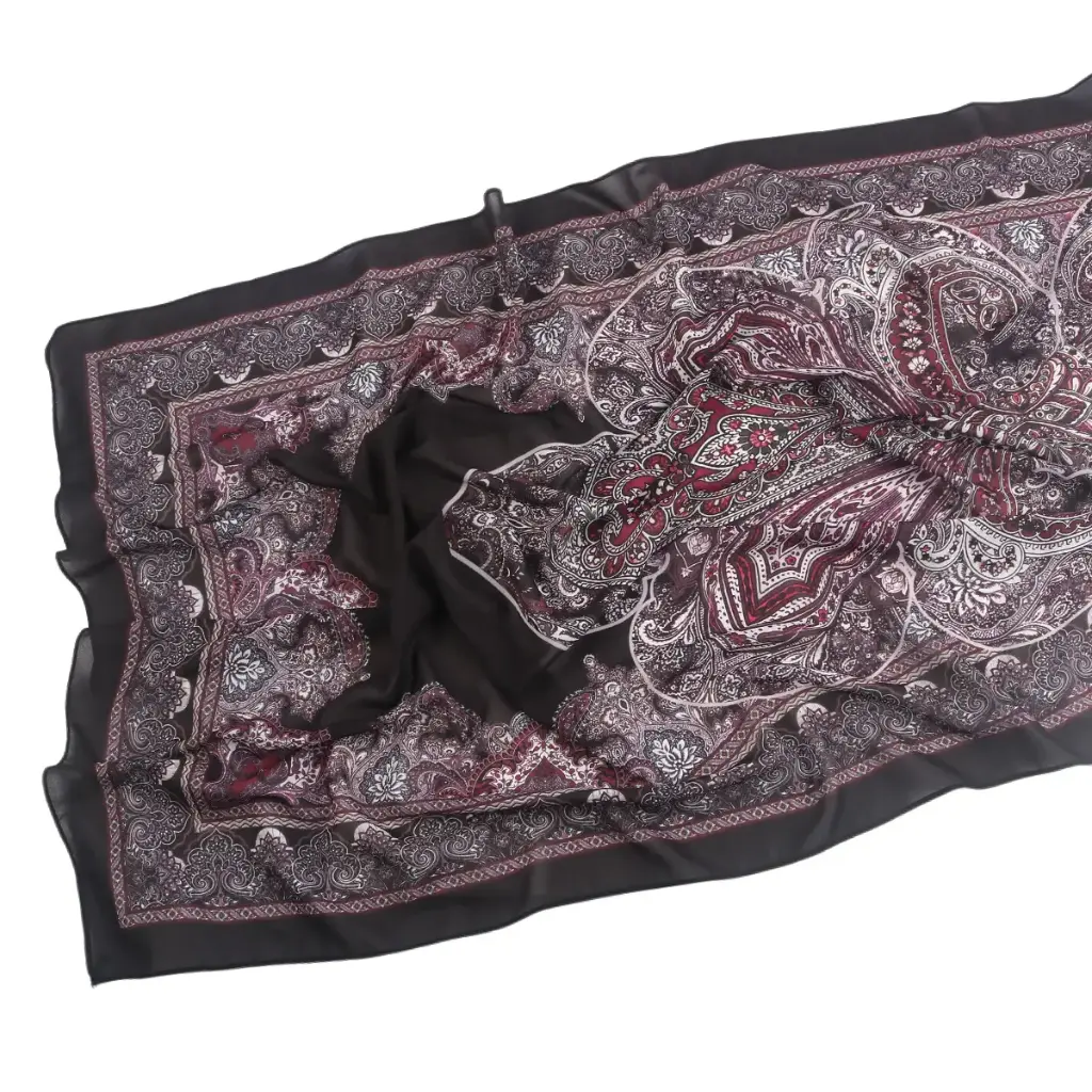 Noir Burgundy Printed Hijab - CP15