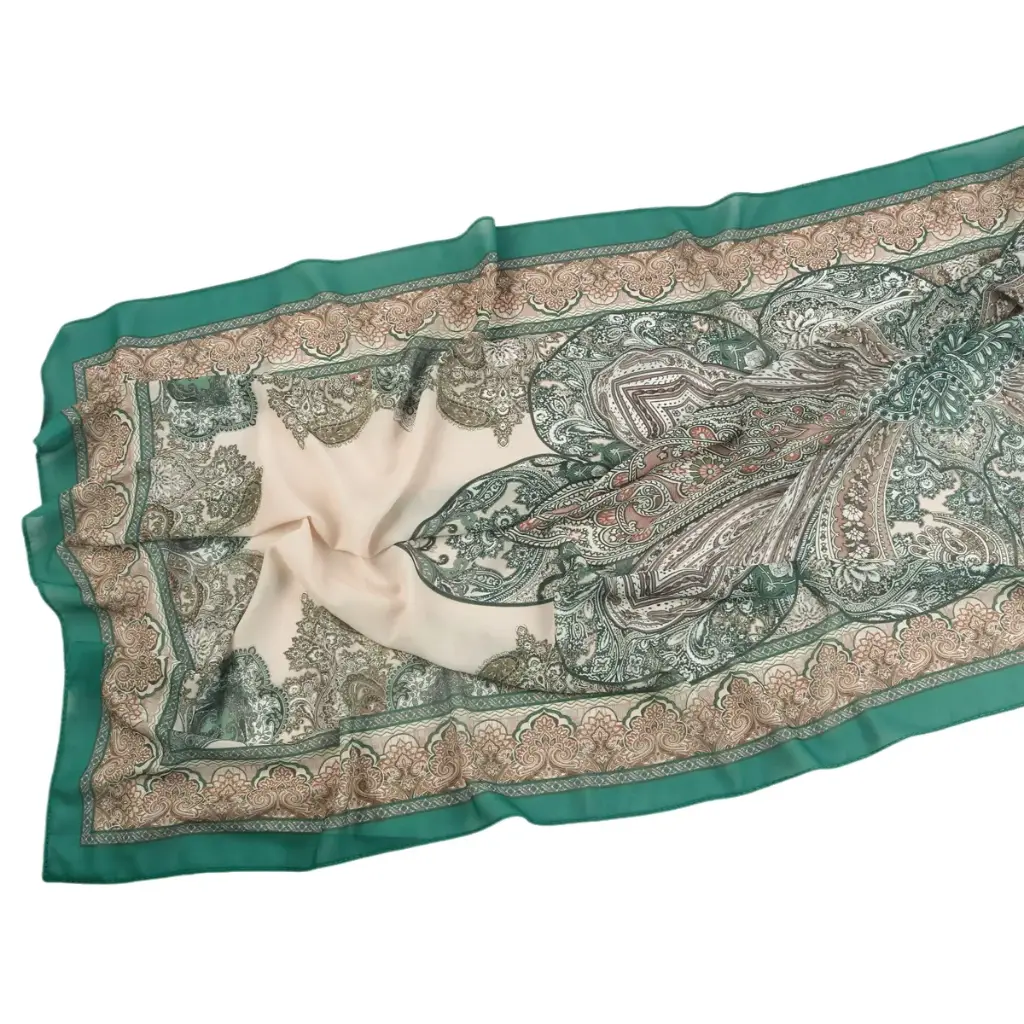 [CP38] Emerald Cream Printed Hijab - CP38