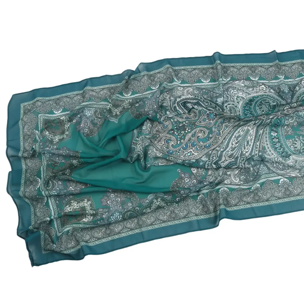 Teal Silver Printed Hijab - CP41