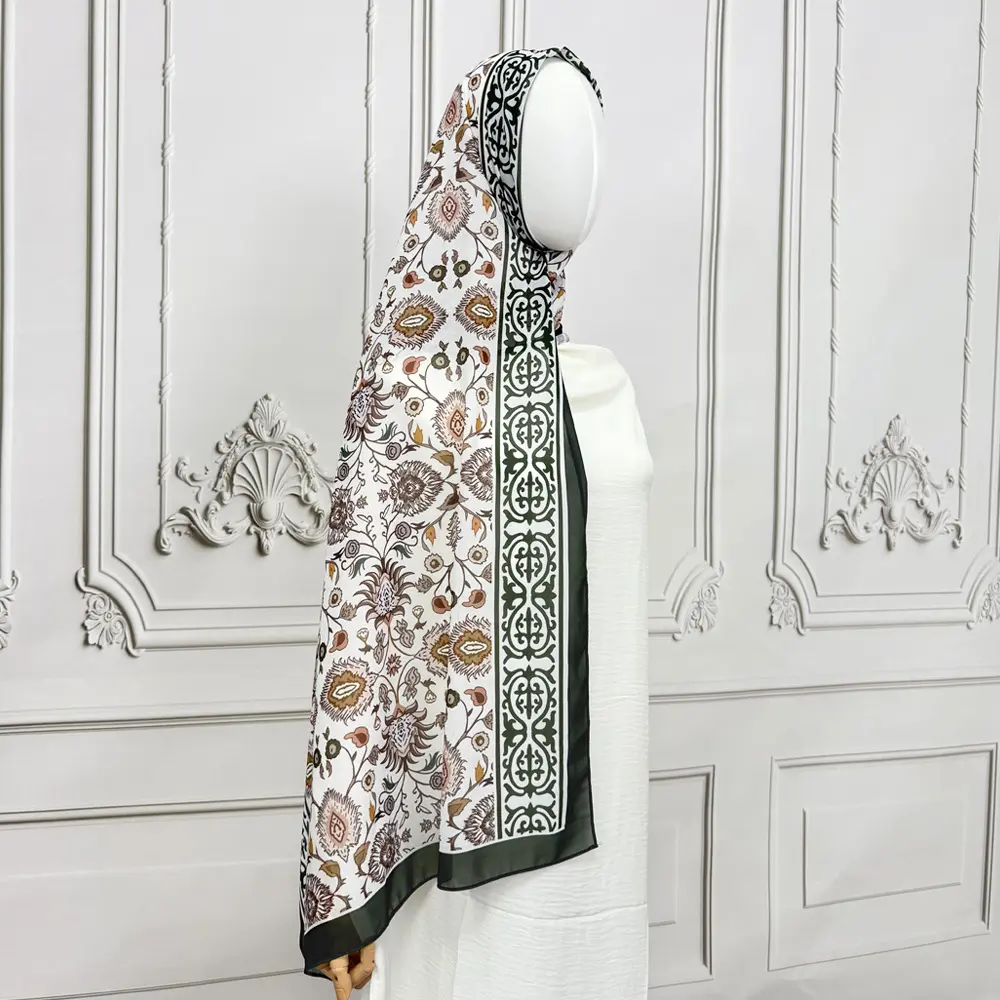Olive Arabesque Printed Hijab - CP80