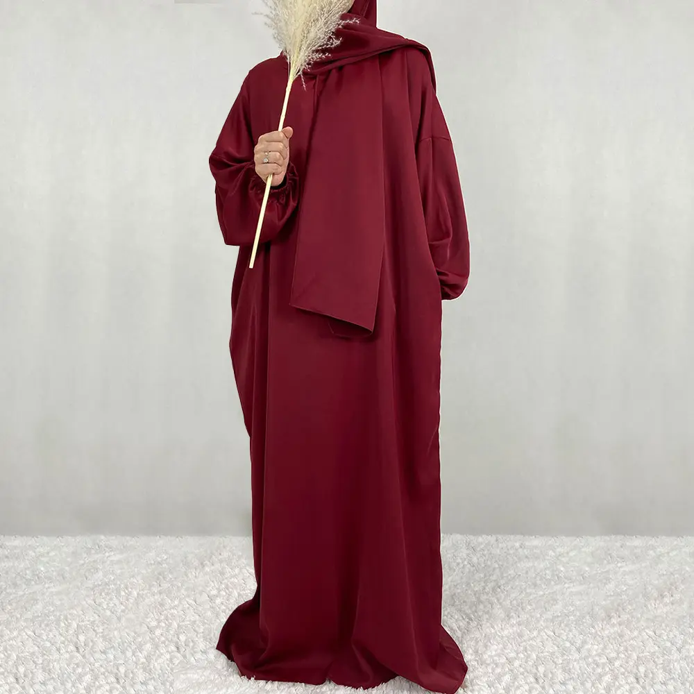 The Cloud Nida Hooded Abaya -REF2057- Crimson