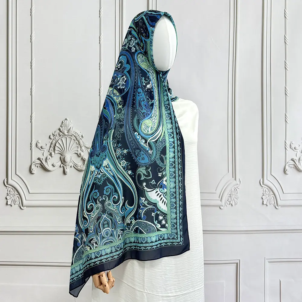 Olive Arabesque Printed Hijab - CP84