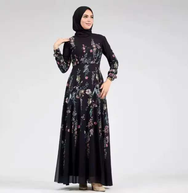 LR979 - Noir Floral Chiffon Dress