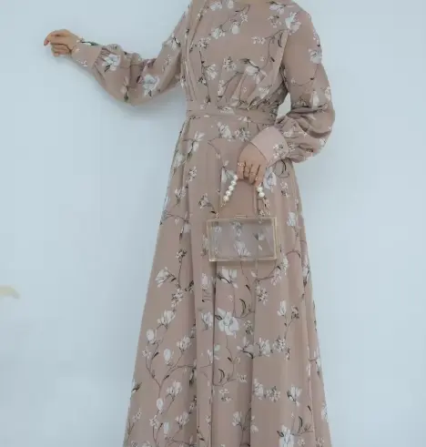 LR858 - Nude Bloom Chiffon Dress