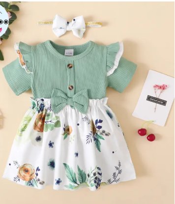 [W222211302-2] Mint Garden Dress Set