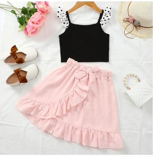 [1221200271] Blush Ruffle Twirl Skirt Set