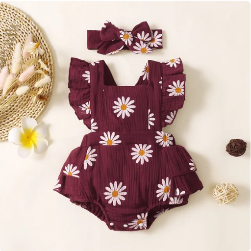 [321030080] Burgundy Bloom Romper