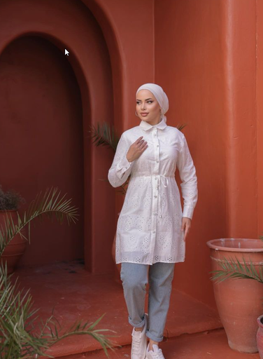 White Cinch Eyelet Tunic (1415)