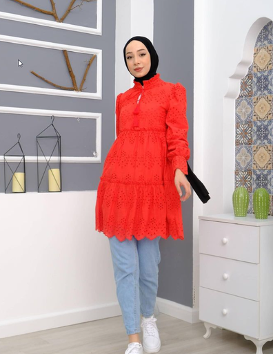 1308-Scarlet Ruffle Eyelet Tunic
