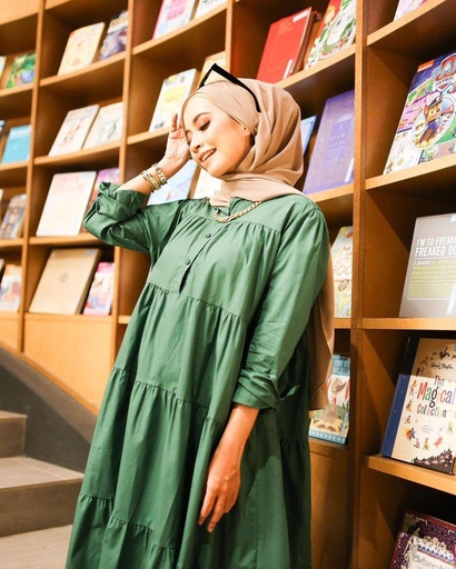 Large swing Long Dress - Green   - MA153 