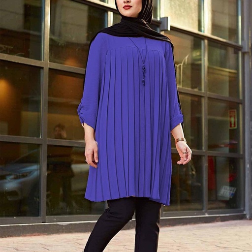 MA192 Pleated loose long Blouse - Royal Blue 