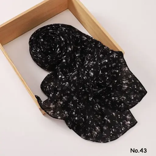 [PH43] Printed Hijab - Noir Rose PH43