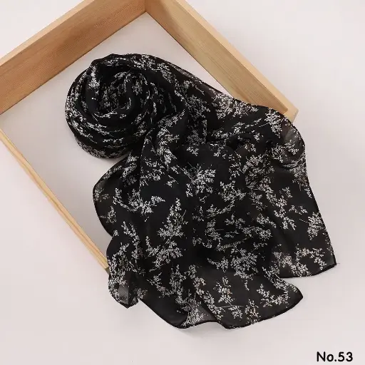 [PH53] Printed Hijab - Midnight Magnolia PH53