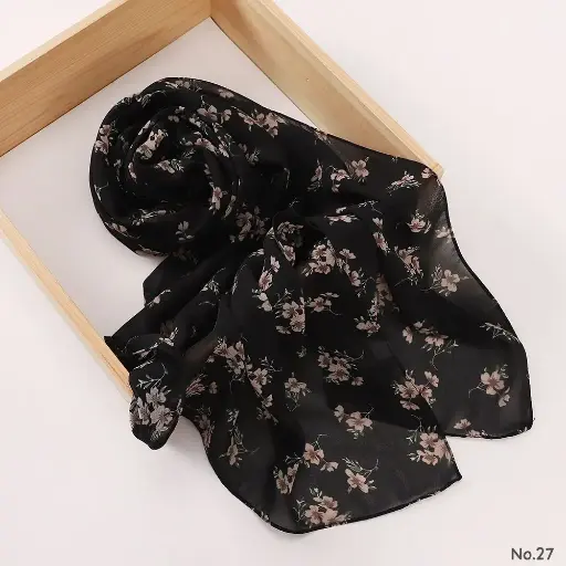 [PH27] Printed Hijab - Noir Camellia PH27