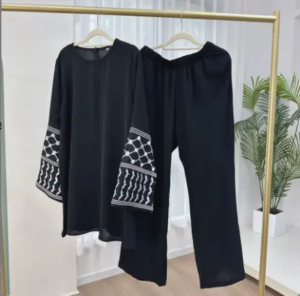 Jazz Crepe Keffiyeh - Co-ord Set - Black