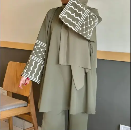 Jazz Crepe Keffiyeh - Co-ord Set - Olive Green