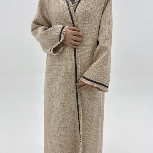 Tweed Luxe Abaya – Sand