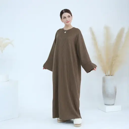 Cozy Knit Abaya Sweater - Coffee - LR912