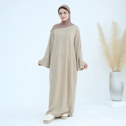 Cozy Knit Abaya Sweater - Khaki - LR912