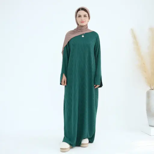 Cozy Knit Abaya Sweater - Dark Green- LR912