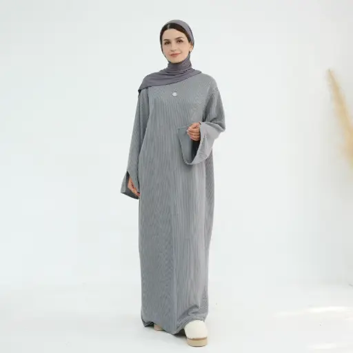 Cozy Knit Abaya Sweater - Light Gray - LR912 