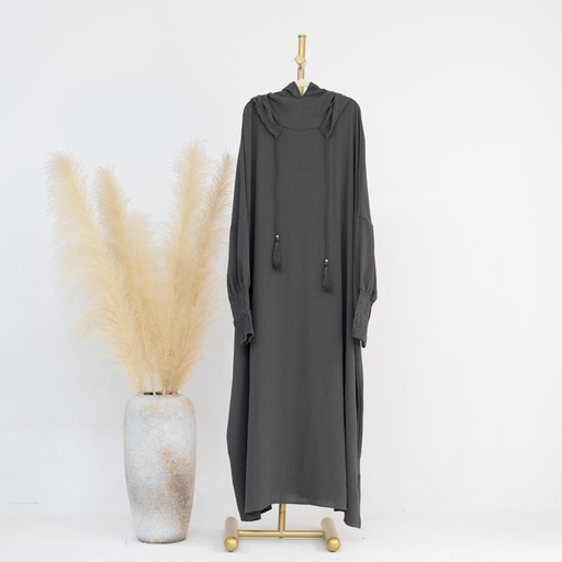 [A04-DARK GRAY] Hooded Elegance Abaya - Dark Gray Edition